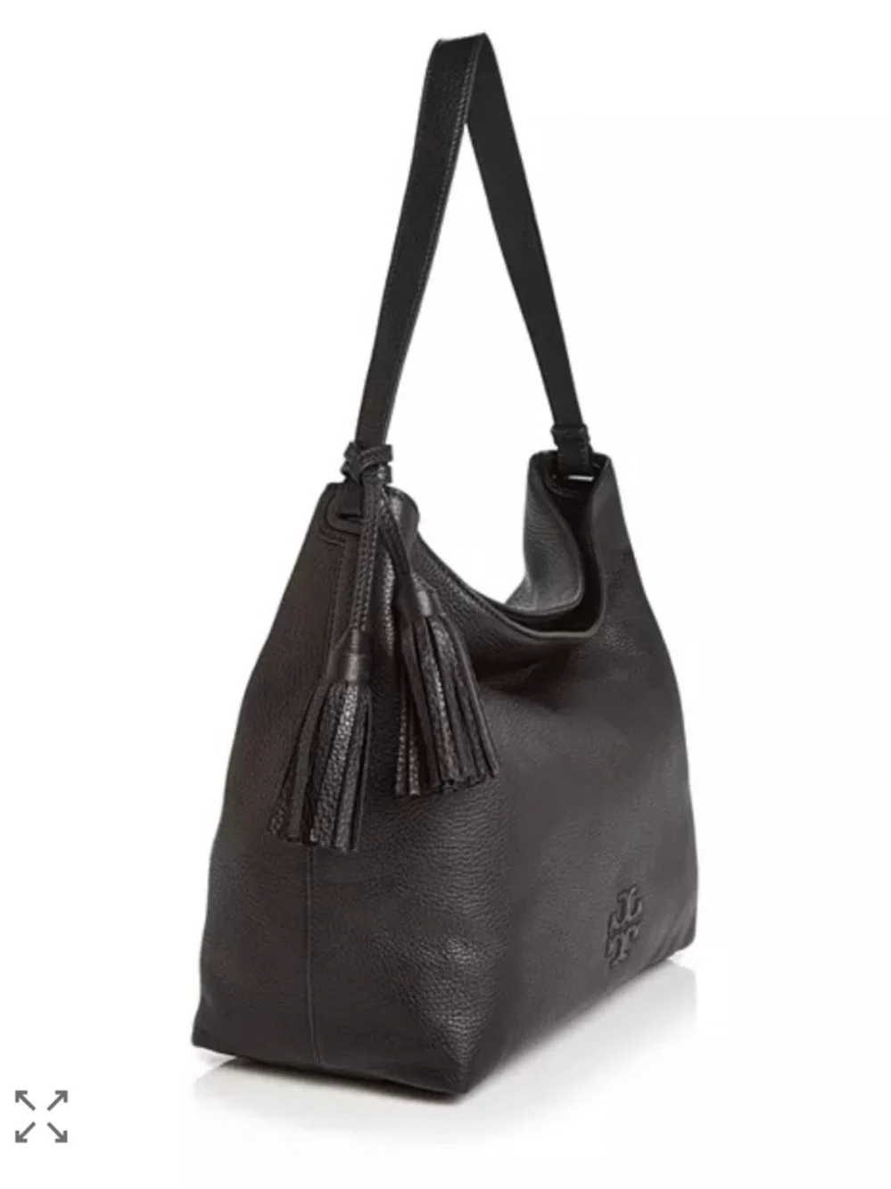 Tory Burch Thea Black Pebbled Leather Tassel Hobo Shoulder Bag!